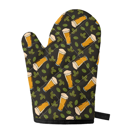 Beer Hop Cone And Leaf Pattern Print Single Oven Mitt
