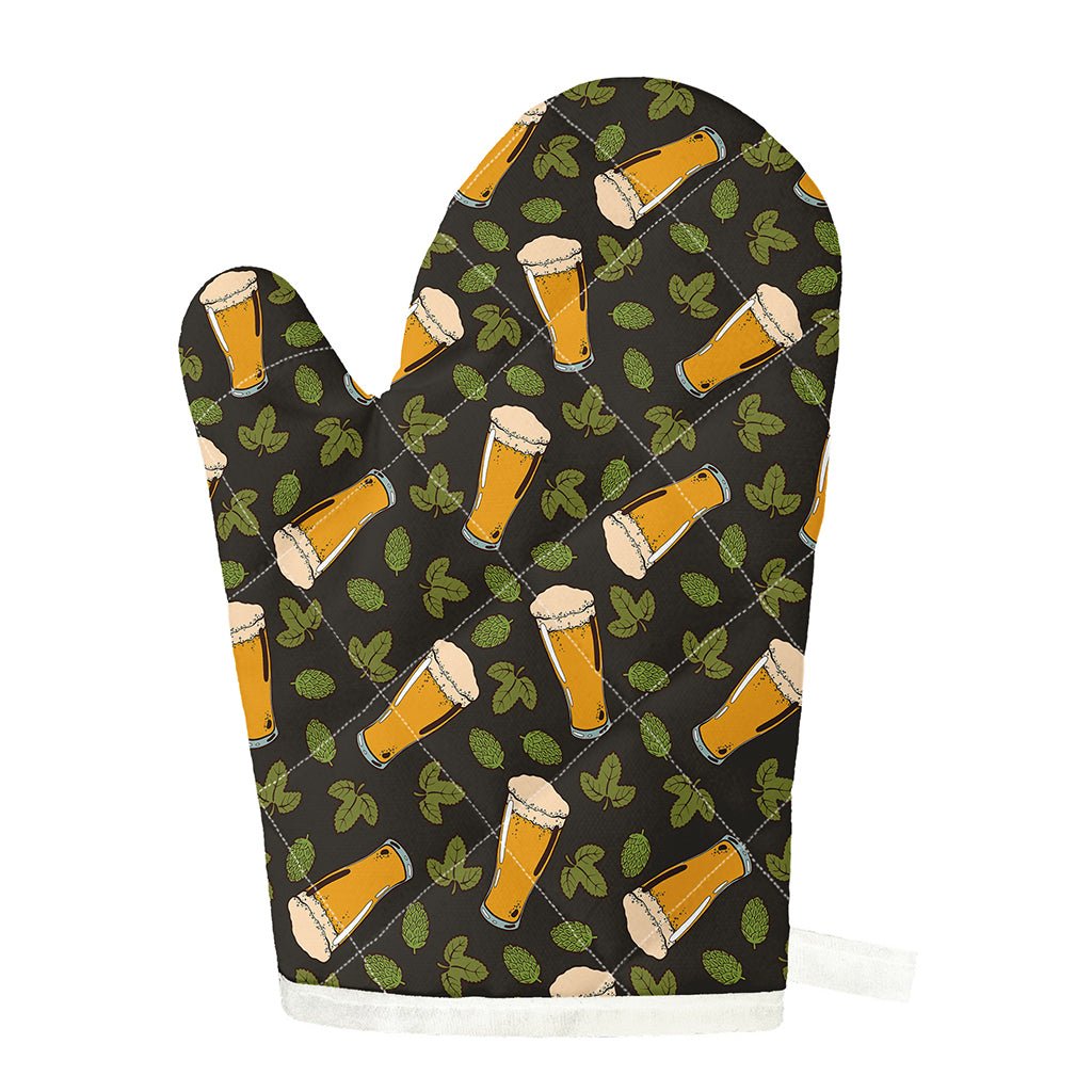 Beer Hop Cone And Leaf Pattern Print Single Oven Mitt