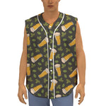 Beer Hop Cone And Leaf Pattern Print Sleeveless Baseball Jersey