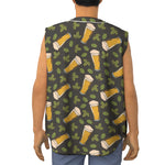 Beer Hop Cone And Leaf Pattern Print Sleeveless Baseball Jersey