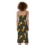 Beer Hop Cone And Leaf Pattern Print Slim Fit Midi Cami Dress