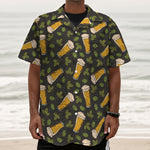 Beer Hop Cone And Leaf Pattern Print Textured Short Sleeve Shirt