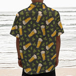 Beer Hop Cone And Leaf Pattern Print Textured Short Sleeve Shirt