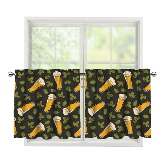 Beer Hop Cone And Leaf Pattern Print Tier Curtains