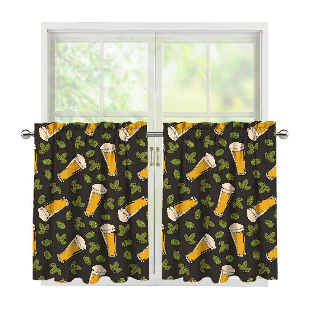 Beer Hop Cone And Leaf Pattern Print Tier Curtains
