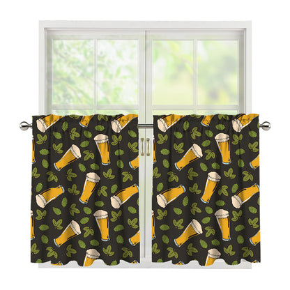 Beer Hop Cone And Leaf Pattern Print Tier Curtains