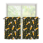 Beer Hop Cone And Leaf Pattern Print Tier Curtains