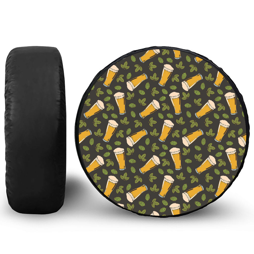 Beer Hop Cone And Leaf Pattern Print Tire Cover