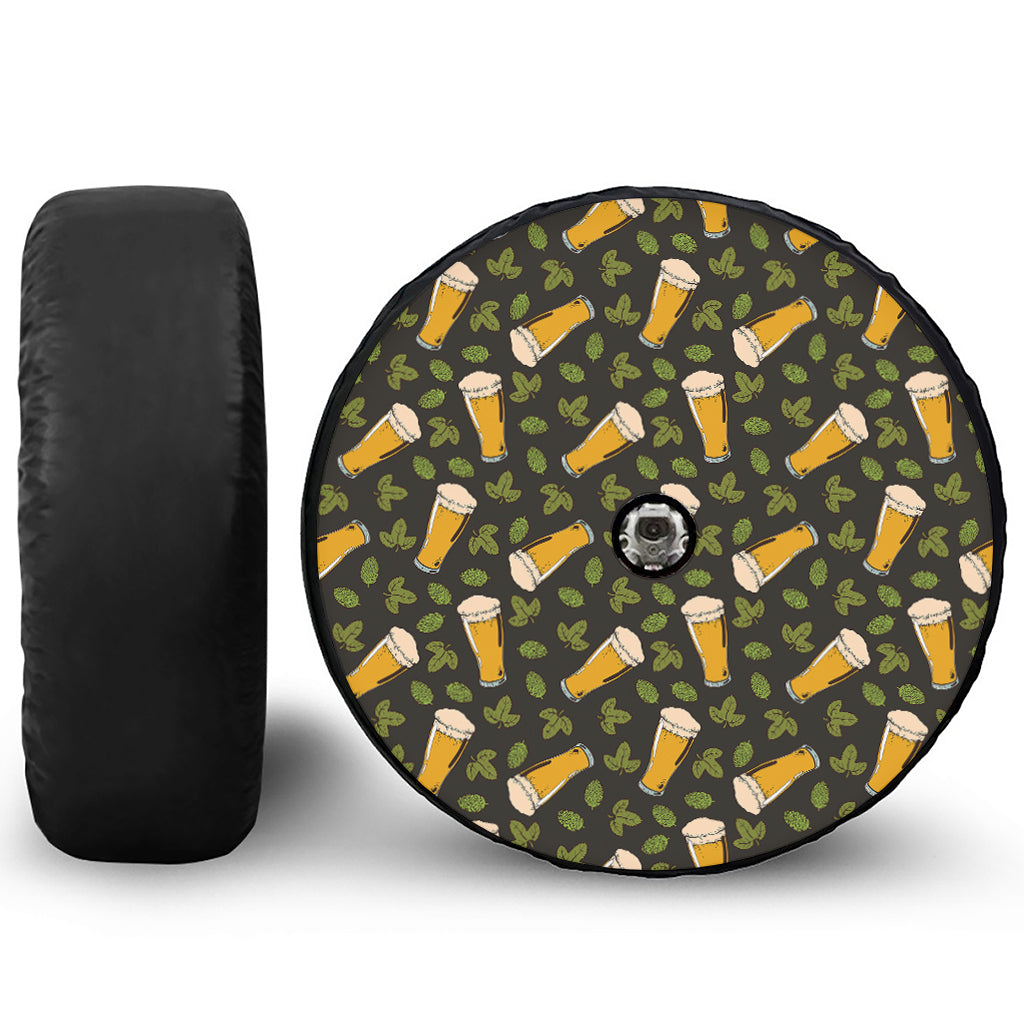 Beer Hop Cone And Leaf Pattern Print Tire Cover With Camera Hole