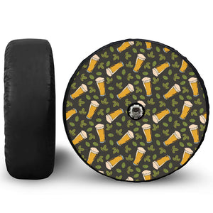 Beer Hop Cone And Leaf Pattern Print Tire Cover With Camera Hole