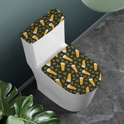 Beer Hop Cone And Leaf Pattern Print Toilet Lid And Tank Cover Set