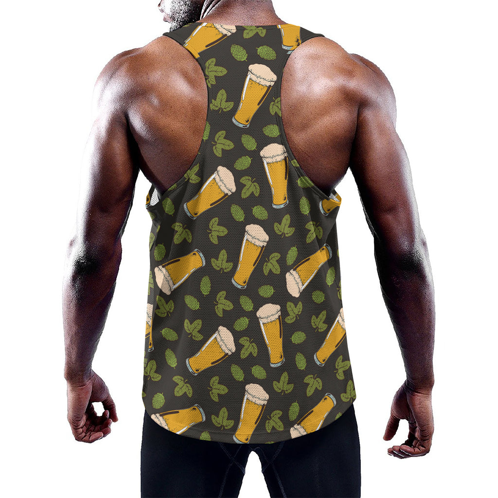 Beer Hop Cone And Leaf Pattern Print Training Tank Top