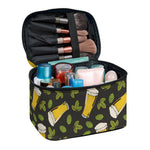 Beer Hop Cone And Leaf Pattern Print Travel Makeup Bag