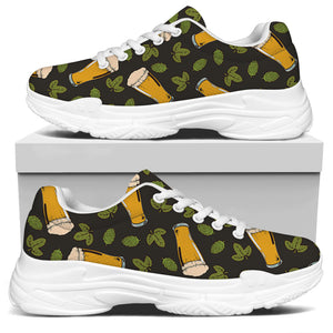 Beer Hop Cone And Leaf Pattern Print White Chunky Shoes