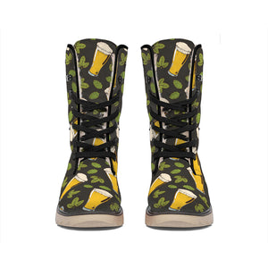 Beer Hop Cone And Leaf Pattern Print Winter Boots