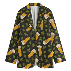 Beer Hop Cone And Leaf Pattern Print Women's Blazer