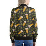 Beer Hop Cone And Leaf Pattern Print Women's Bomber Jacket