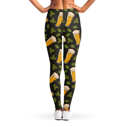 Beer Hop Cone And Leaf Pattern Print Women's Leggings