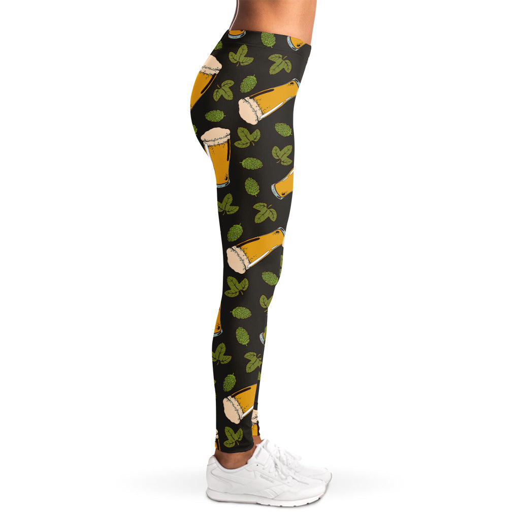 Beer Hop Cone And Leaf Pattern Print Women's Leggings