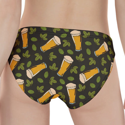 Beer Hop Cone And Leaf Pattern Print Women's Panties
