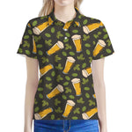 Beer Hop Cone And Leaf Pattern Print Women's Polo Shirt