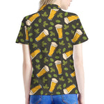 Beer Hop Cone And Leaf Pattern Print Women's Polo Shirt