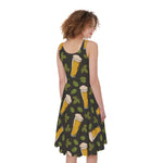 Beer Hop Cone And Leaf Pattern Print Women's Sleeveless Dress