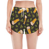 Beer Hop Cone And Leaf Pattern Print Women's Split Running Shorts