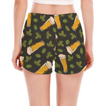 Beer Hop Cone And Leaf Pattern Print Women's Split Running Shorts