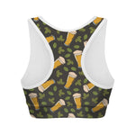 Beer Hop Cone And Leaf Pattern Print Women's Sports Bra