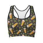 Beer Hop Cone And Leaf Pattern Print Women's Sports Bra