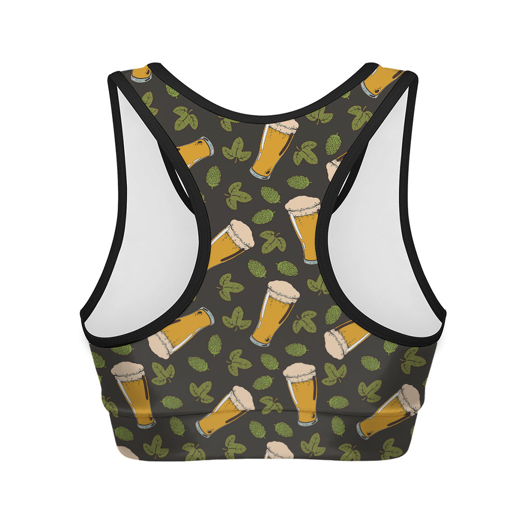 Beer Hop Cone And Leaf Pattern Print Women's Sports Bra