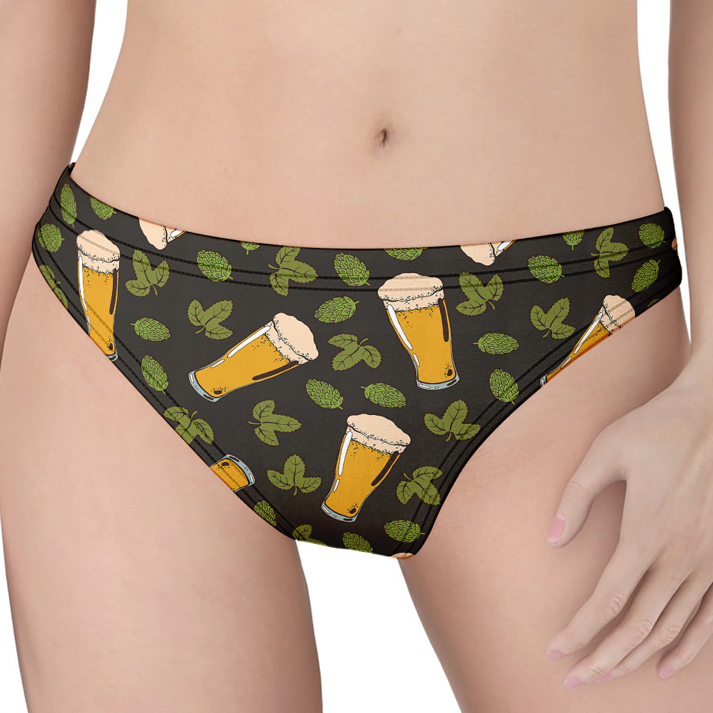 Beer Hop Cone And Leaf Pattern Print Women's Thong