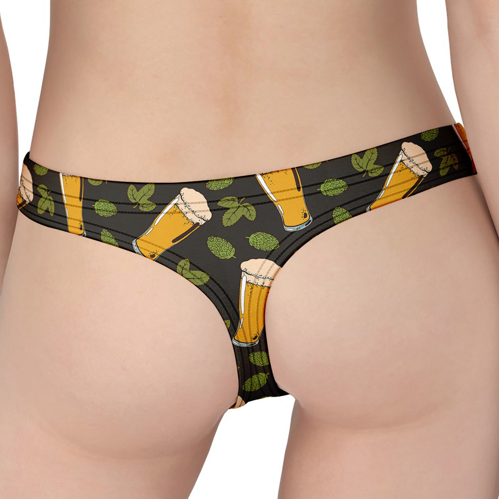 Beer Hop Cone And Leaf Pattern Print Women's Thong