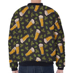 Beer Hop Cone And Leaf Pattern Print Zip Sleeve Bomber Jacket