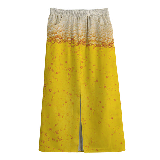 Beer With Foam Print Cotton Front Slit Maxi Skirt