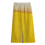 Beer With Foam Print Cotton Front Slit Maxi Skirt
