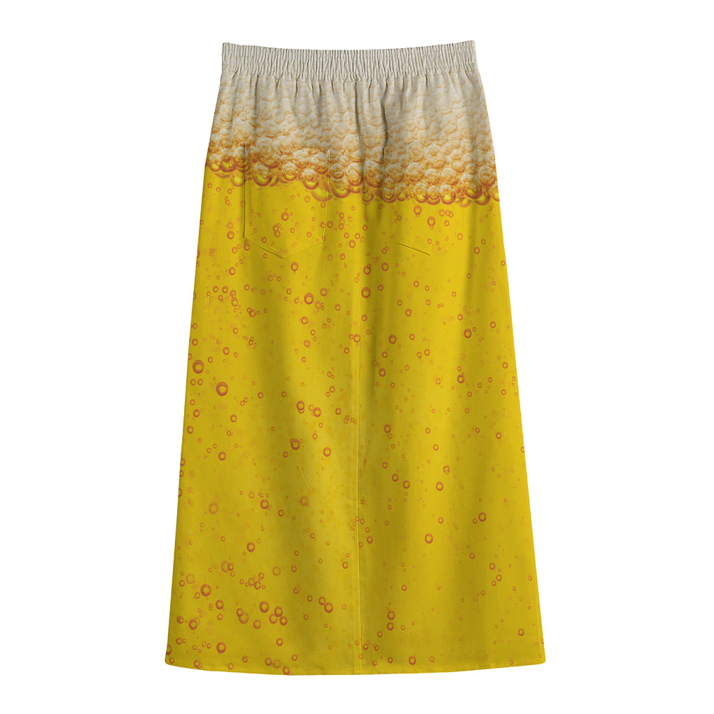 Beer With Foam Print Cotton Front Slit Maxi Skirt