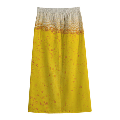 Beer With Foam Print Cotton Front Slit Maxi Skirt