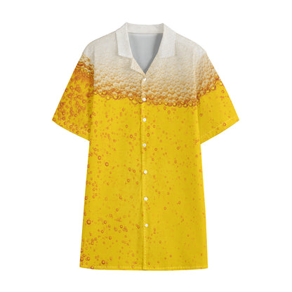 Beer With Foam Print Cotton Hawaiian Shirt
