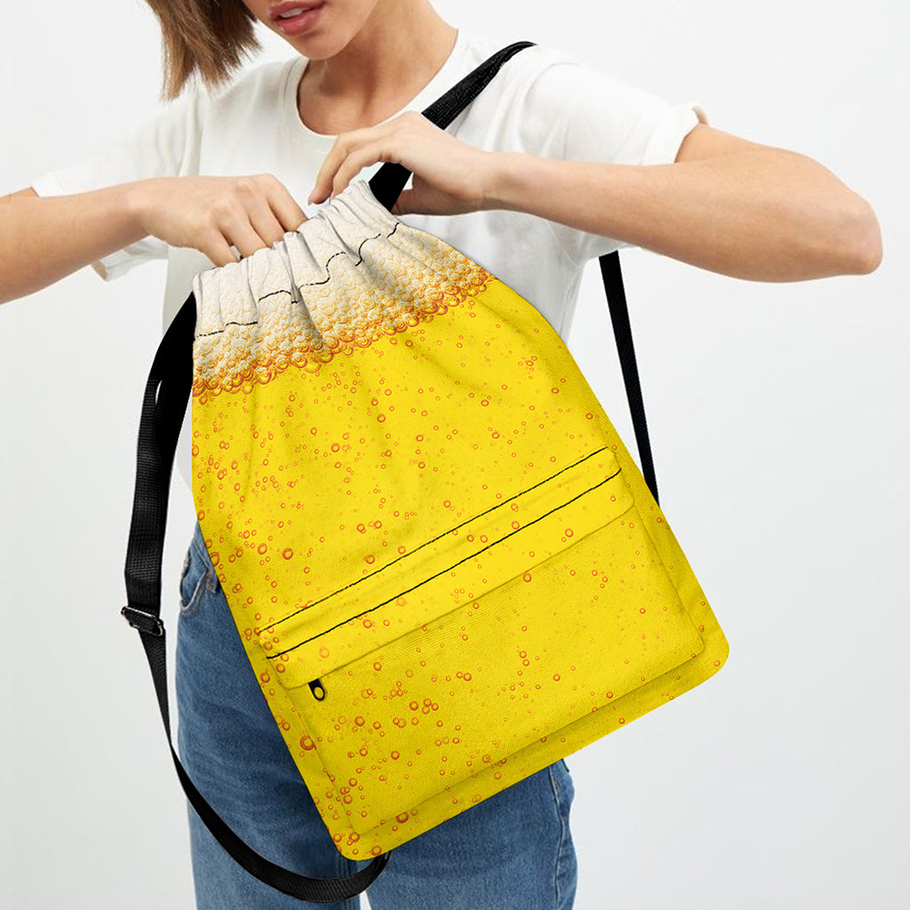 Beer With Foam Print Drawstring Backpack