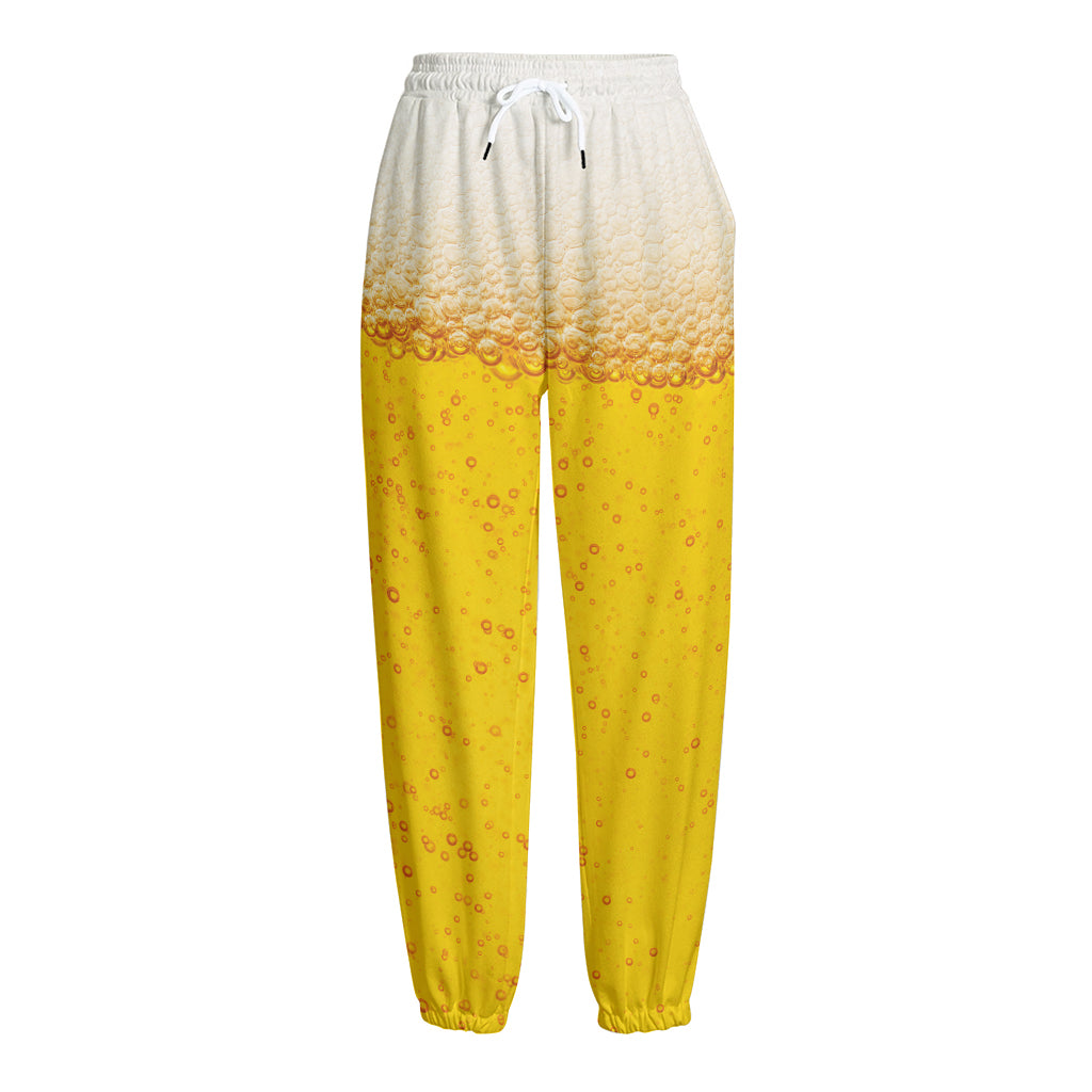 Beer With Foam Print Fleece Lined Knit Pants