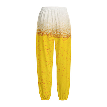 Beer With Foam Print Fleece Lined Knit Pants