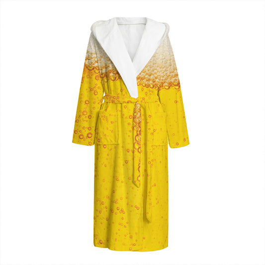 Beer With Foam Print Hooded Bathrobe