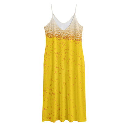 Beer With Foam Print Jersey Midi Cami Dress