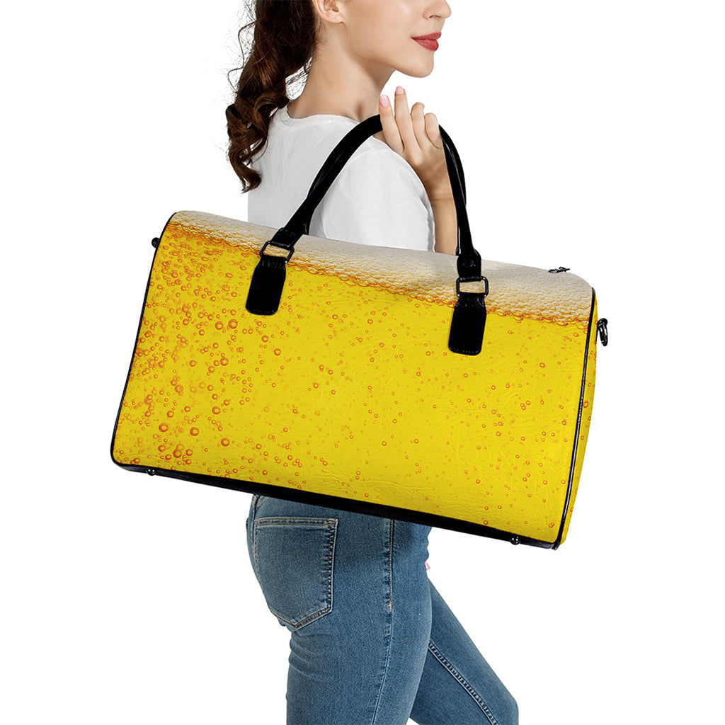 Beer With Foam Print Leather Duffle Bag