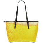 Beer With Foam Print Leather Tote Bag