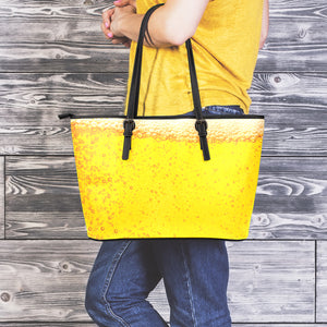 Beer With Foam Print Leather Tote Bag