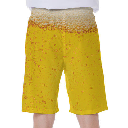 Beer With Foam Print Men's Beach Shorts