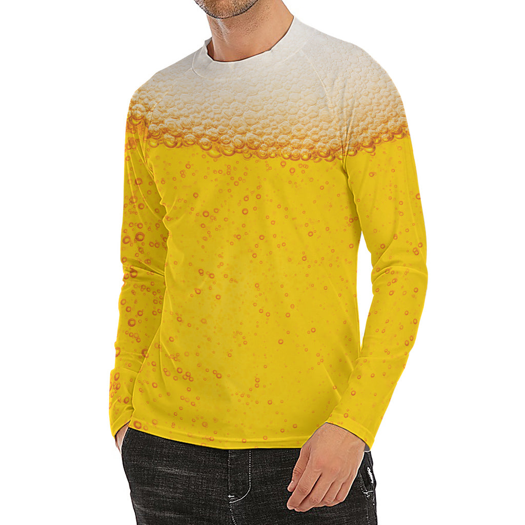 Beer With Foam Print Men's Long Sleeve Rash Guard